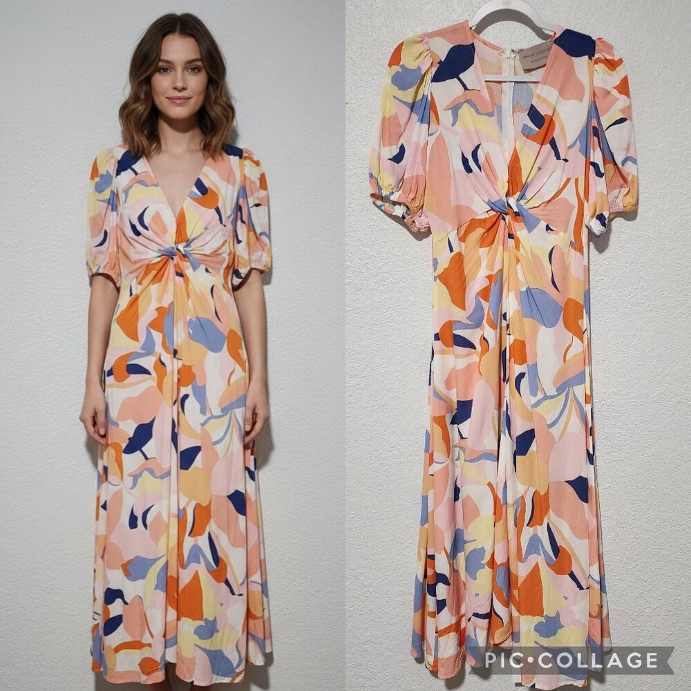 White Closet Twist Front Maxi Dress Puff Sleeve Small Wedding Guest Cottagecore